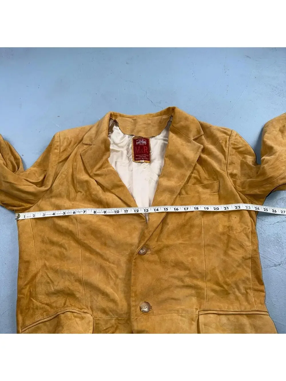 Vintage Vera Pelle Moda Leather Suede Car Coat Blazer Jacket Mens 44 Ochre Italy
